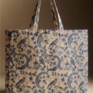New Sézane Antoinette Poisson Blue and Cream Patterned Bird Tote Bag